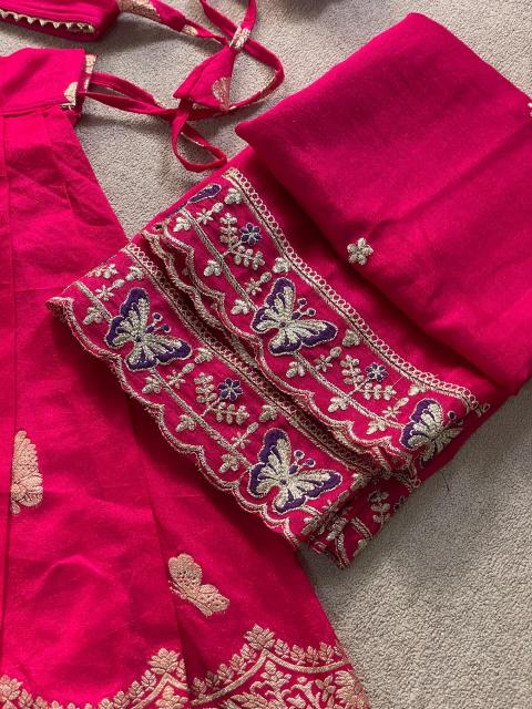 Butterfly Buff Lehengha-Choli Dupatta Vichitra Silk Pink Children wear manufacturer in Kolkata - wholesale export